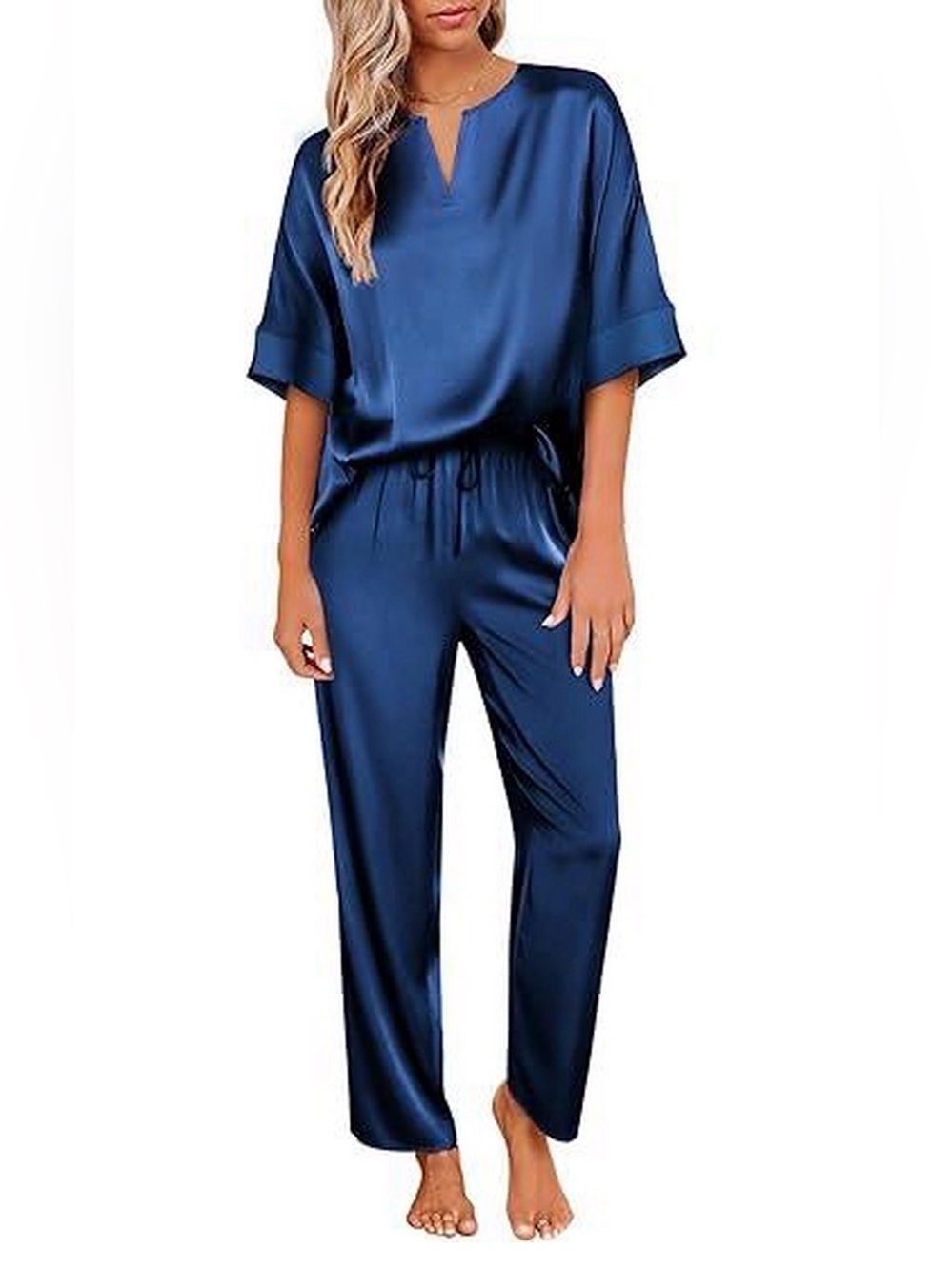 Ekouaer Satin Pajama 2 Piece Set Navy XL NWT